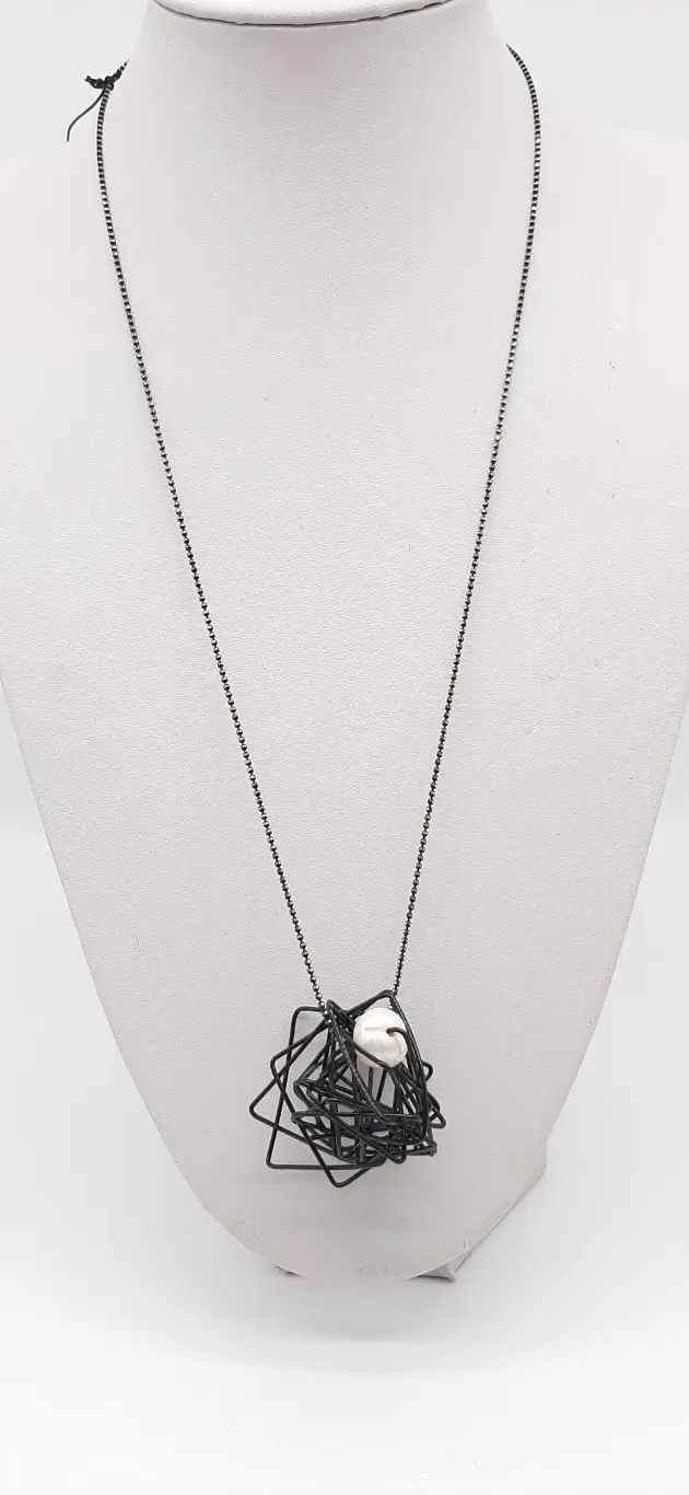 NECKLACE ESK418 "BLACK STEEL WIRE BALL"