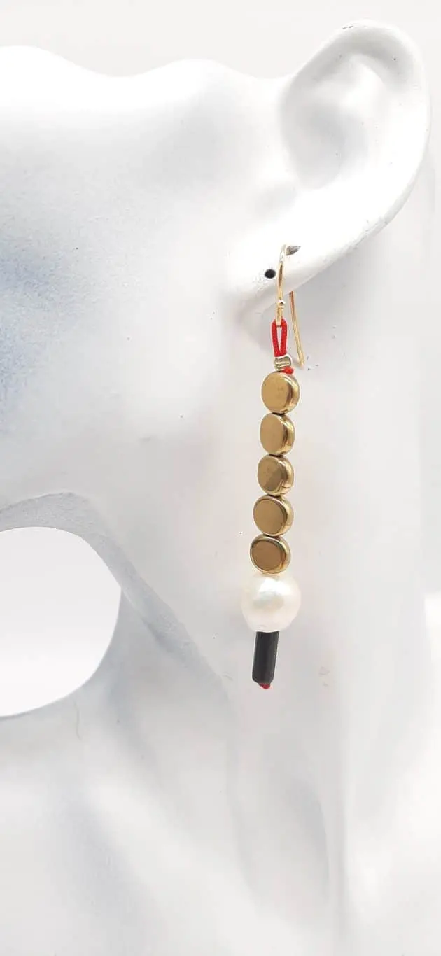 EARRINGS ESS112 HEMATITE AND PEARL