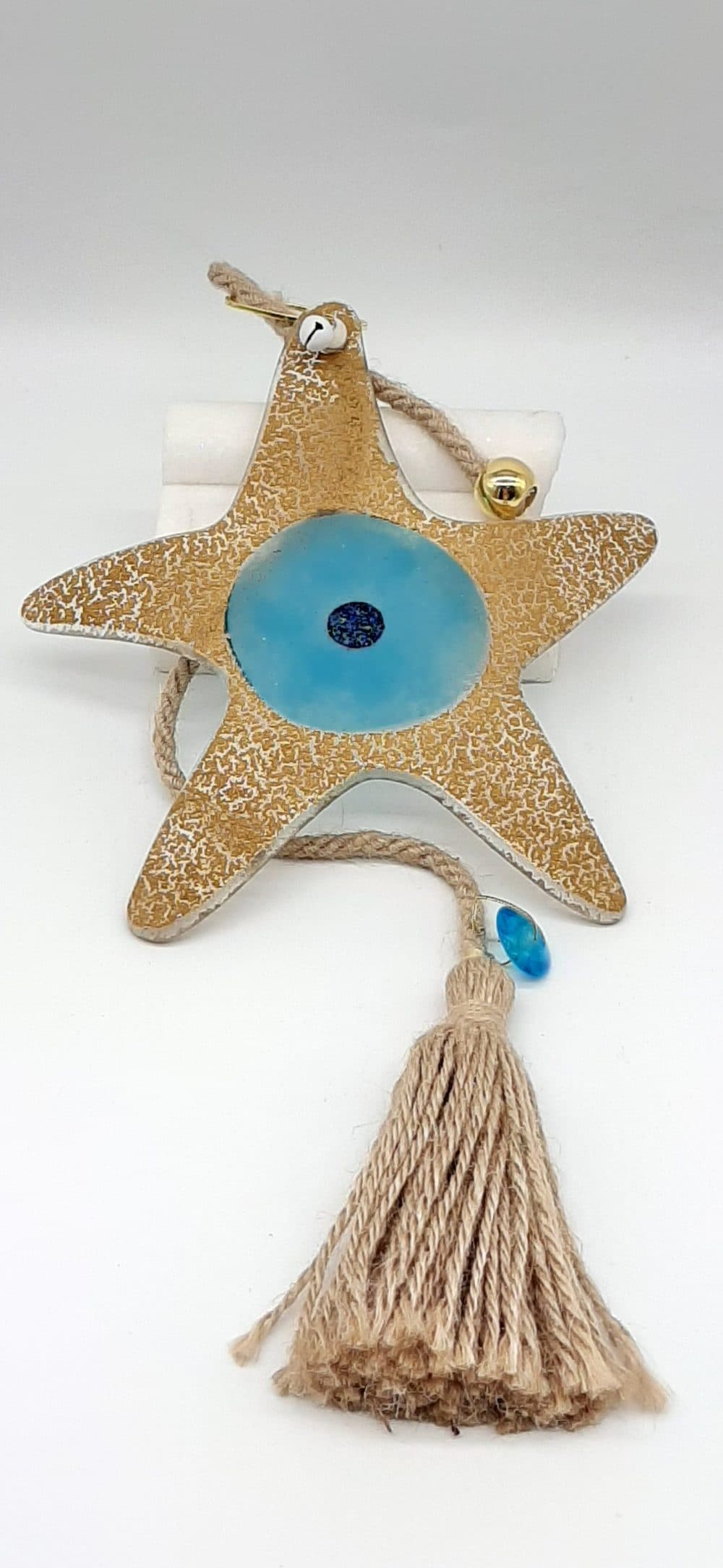 GOOD LUCK SUMMER CHARM "GOLDEN STARFISH" HANDMADE OF GLASS
