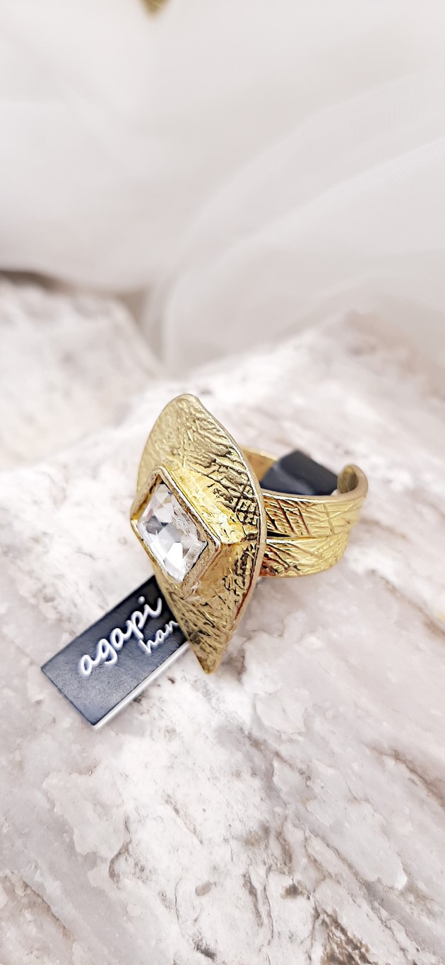 BRASS RING TIDE WITH TRANSPARENT PRECIOSA CRYSTAL