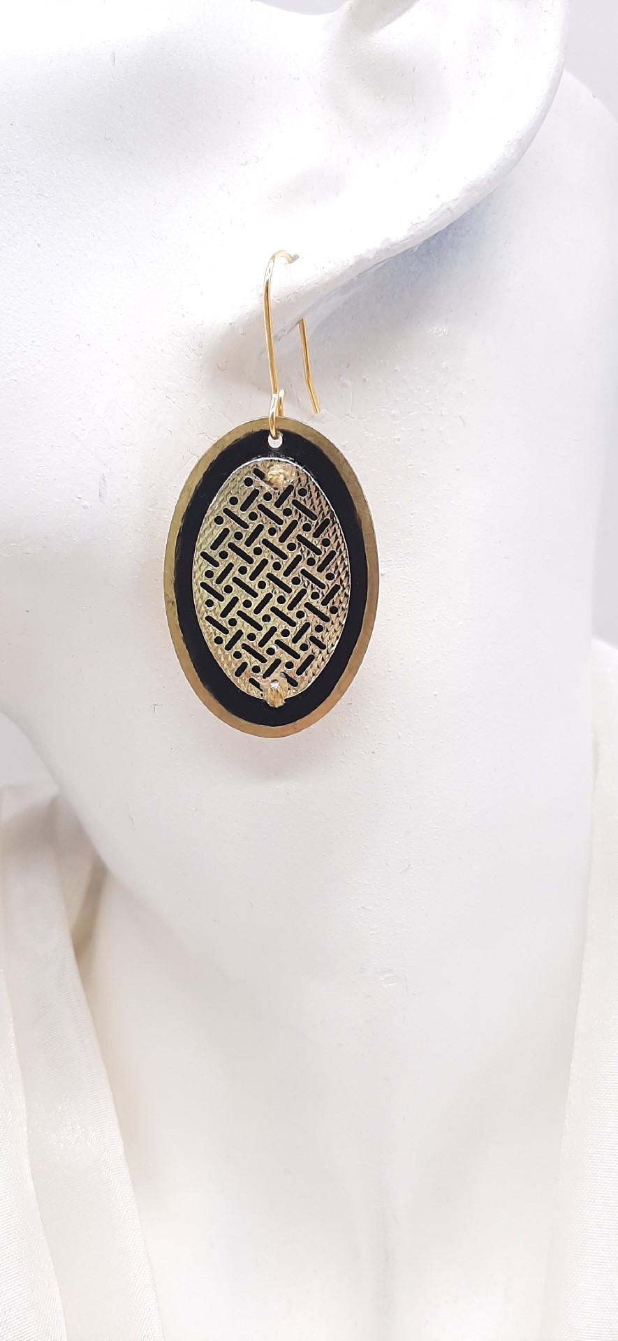 BLACK BRASS EARRINGS, BRASS HOOK ATTACHED ON EAR  "BLACK MARS34.85"