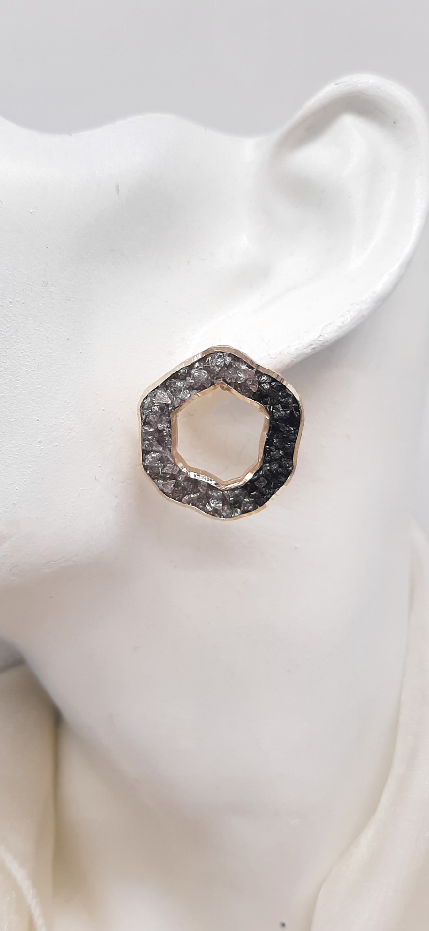BRASS EARRINGS ATTACHED ΟΝ EAR WITH BLACK  COLORS CRYSTALS