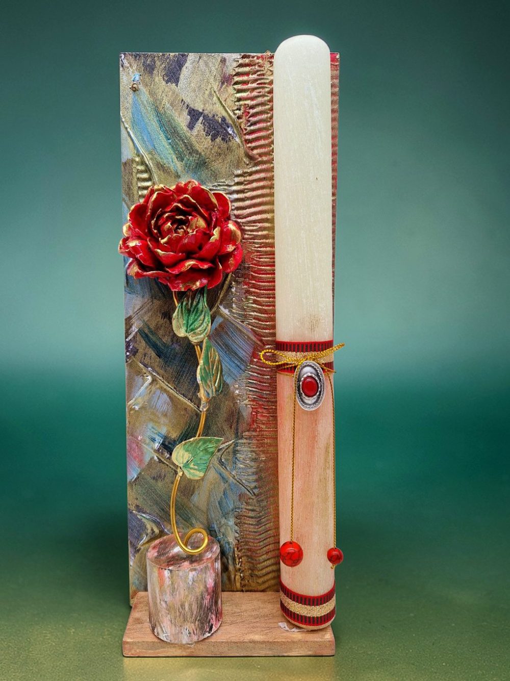 ΠΑΣΧΑΛΙΝΗ ΛΑΜΠΑΔΑ "ΤΟ ΚΟΚΚΙΝΟ ΤΡΙΑΝΤΑΦΥΛΛΟ" ΜΕ ΧΕΙΡΟΠΟΙΗΤΟ ΠΙΝΑΚΑΚΙ