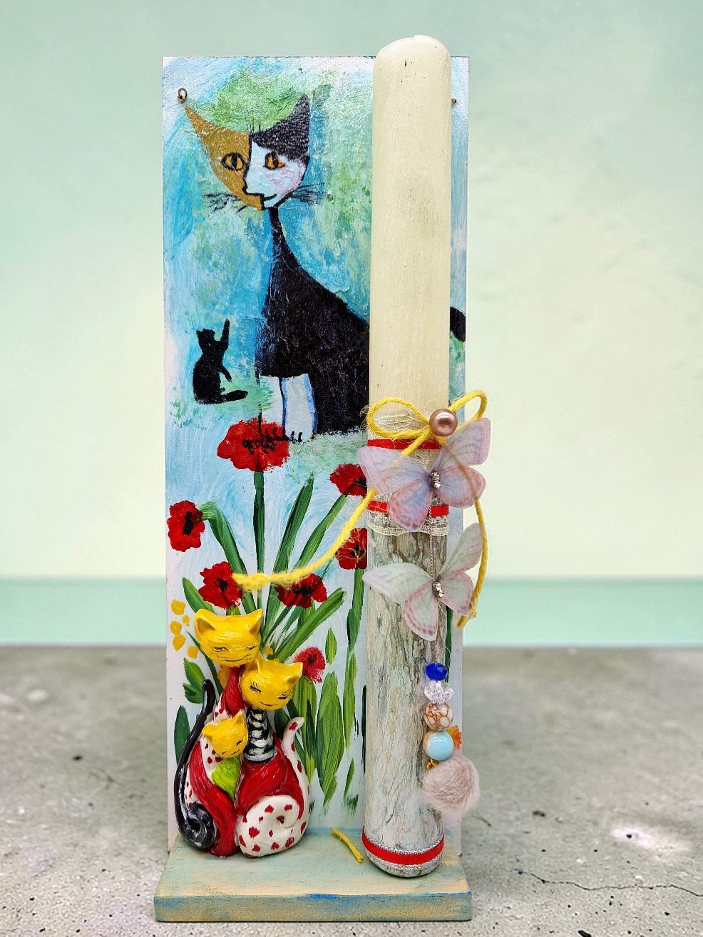 ΠΑΣΧΑΛΙΝΗ ΛΑΜΠΑΔΑ "ΟΙ ΓΑΤΟΥΛΕΣ " ΜΕ ΧΕΙΡΟΠΟΙΗΤΟ ΠΙΝΑΚΑΚΙ