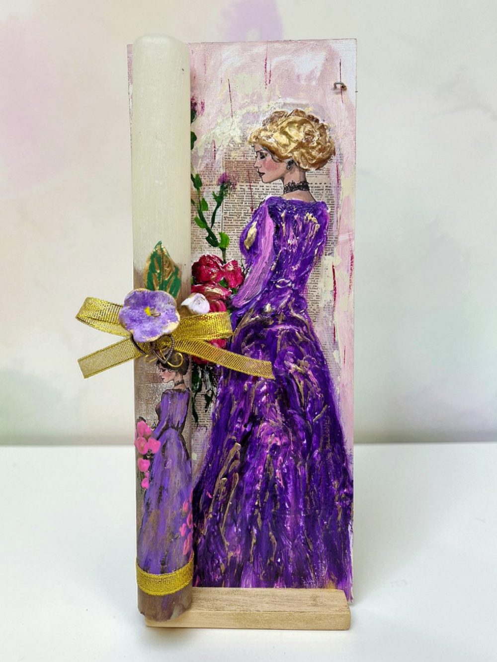 ΠΑΣΧΑΛΙΝΗ ΛΑΜΠΑΔΑ "Η ΓΥΝΑΙΚΑ ΜΕ ΤΑ ΜΩΒ" ΜΕ ΧΕΙΡΟΠΟΙΗΤΟ ΠΙΝΑΚΑΚΙ