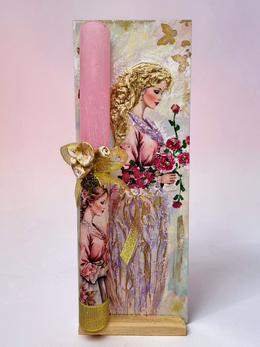 ΠΑΣΧΑΛΙΝΗ ΛΑΜΠΑΔΑ "Η ΓΥΝΑΙΚΑ ΜΕ ΤΑ ΡΟΖ" ΜΕ ΧΕΙΡΟΠΟΙΗΤΟ ΠΙΝΑΚΑΚΙ