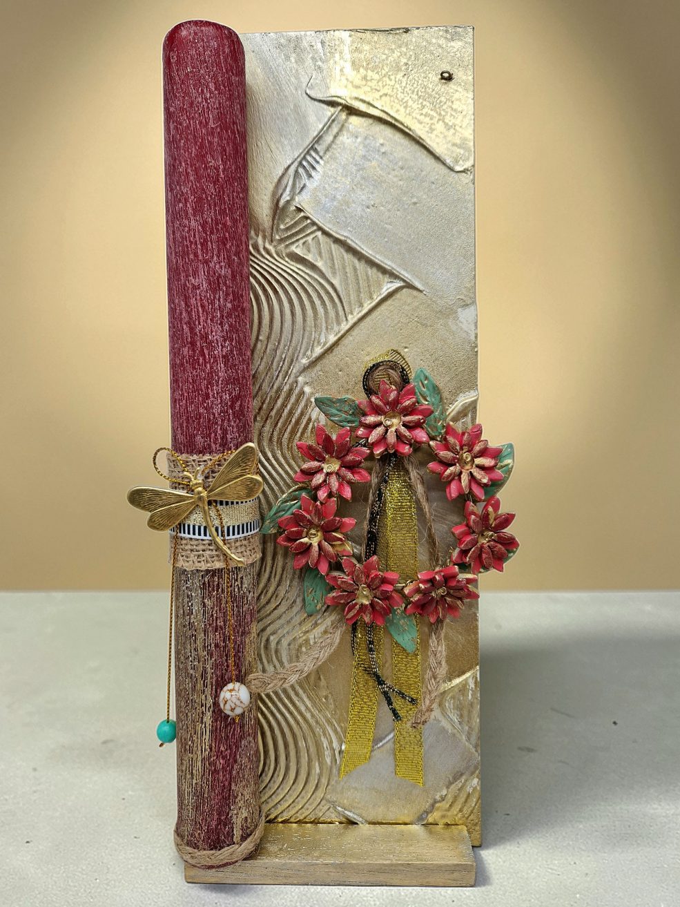 ΠΑΣΧΑΛΙΝΗ ΛΑΜΠΑΔΑ "ΤΟ ΚΟΚΚΙΝΟ ΣΤΕΦΑΝΑΚΙ" ΜΕ ΧΕΙΡΟΠΟΙΗΤΟ ΠΙΝΑΚΑΚΙ